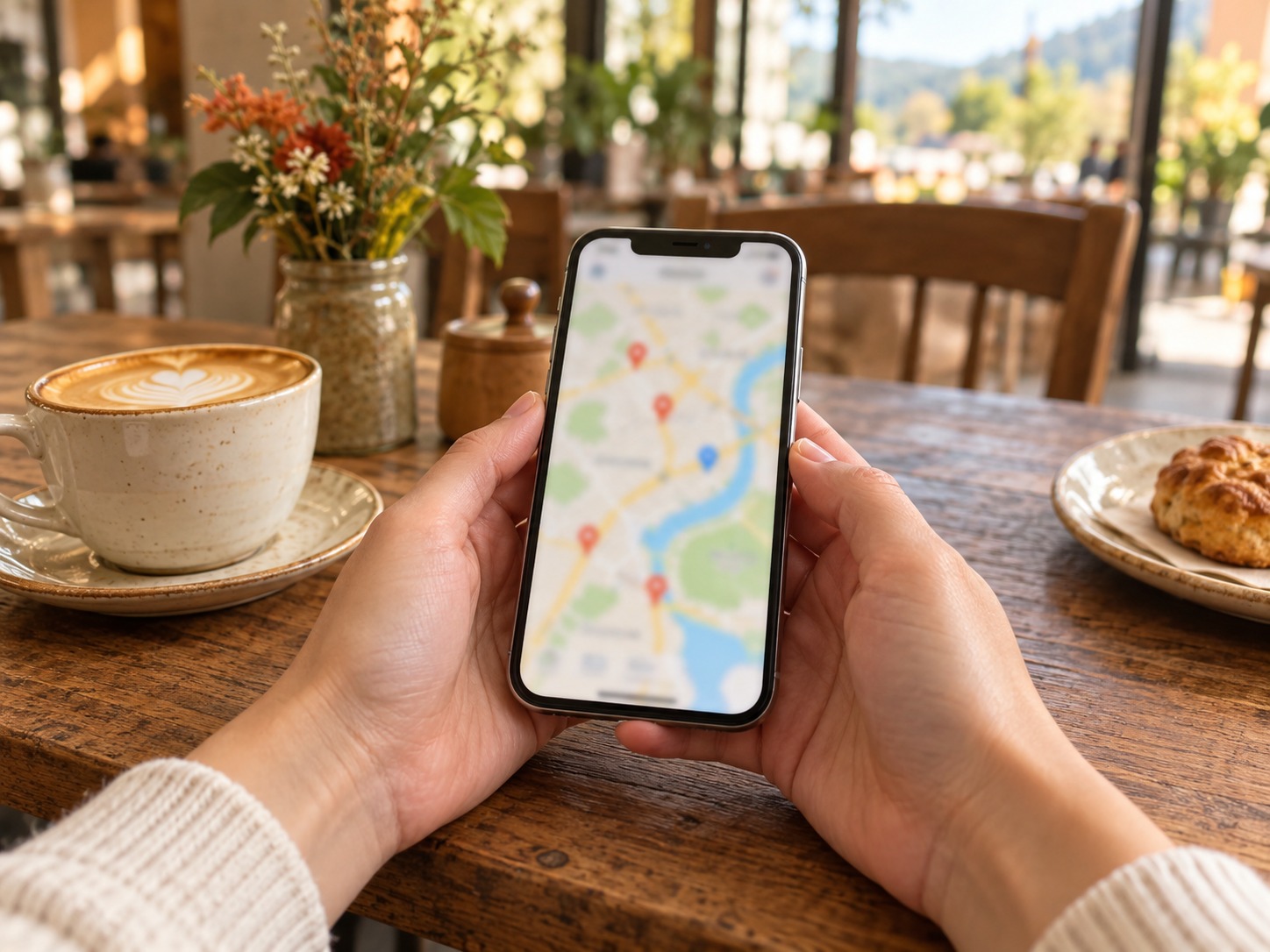 スマートフォンでGoogleマップを見る手元
